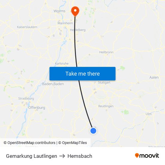 Gemarkung Lautlingen to Hemsbach map