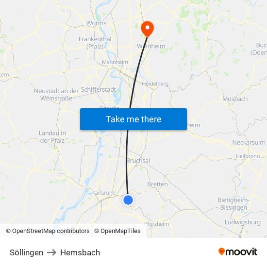 Söllingen to Hemsbach map