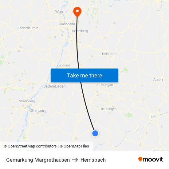 Gemarkung Margrethausen to Hemsbach map