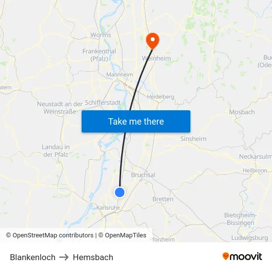 Blankenloch to Hemsbach map