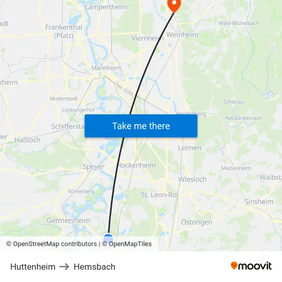 Huttenheim to Hemsbach map