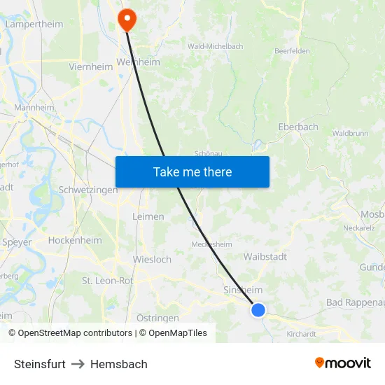 Steinsfurt to Hemsbach map