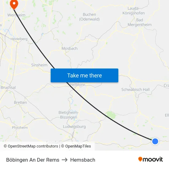 Böbingen An Der Rems to Hemsbach map