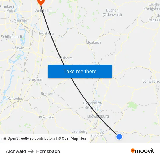 Aichwald to Hemsbach map