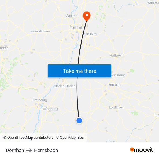 Dornhan to Hemsbach map