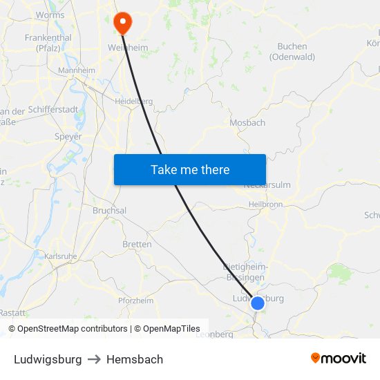 Ludwigsburg to Hemsbach map