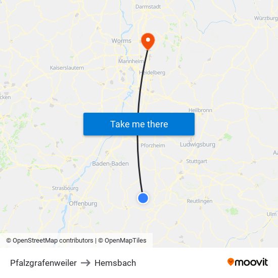 Pfalzgrafenweiler to Hemsbach map