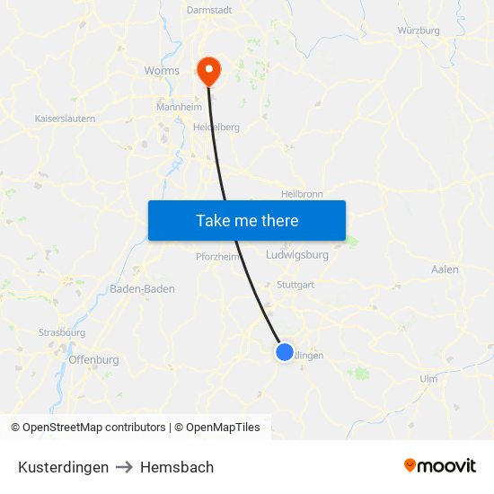 Kusterdingen to Hemsbach map