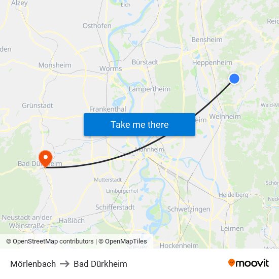 Mörlenbach to Bad Dürkheim map