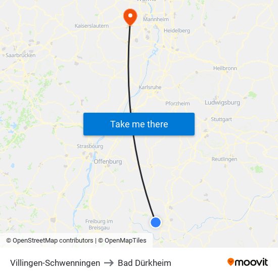 Villingen-Schwenningen to Bad Dürkheim map