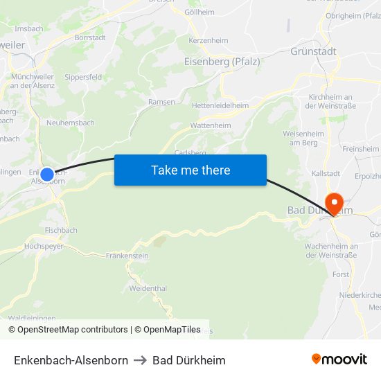 Enkenbach-Alsenborn to Bad Dürkheim map