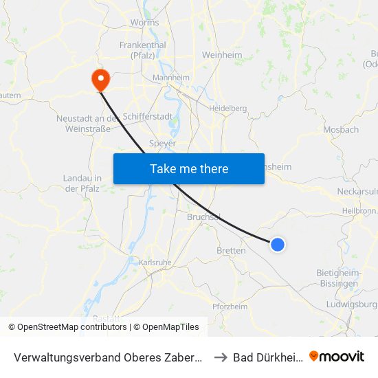 Verwaltungsverband Oberes Zabergäu to Bad Dürkheim map