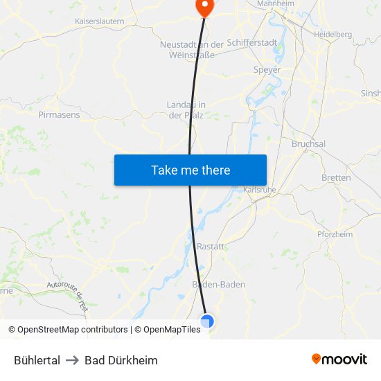 Bühlertal to Bad Dürkheim map