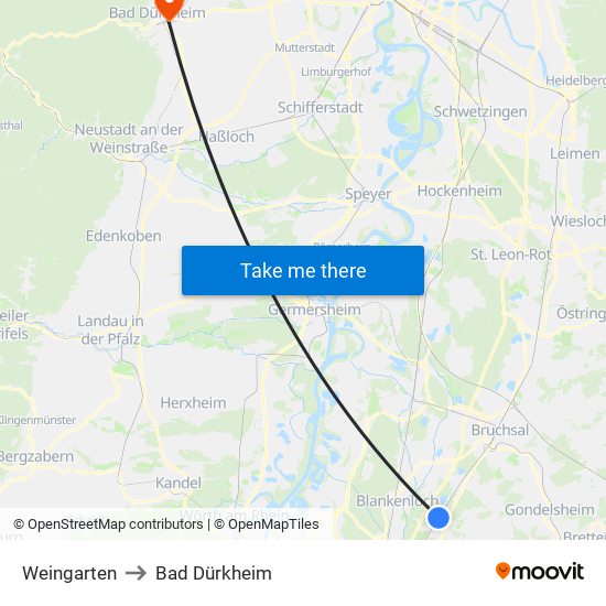 Weingarten to Bad Dürkheim map