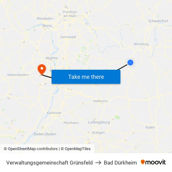 Verwaltungsgemeinschaft Grünsfeld to Bad Dürkheim map