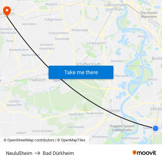 Neulußheim to Bad Dürkheim map