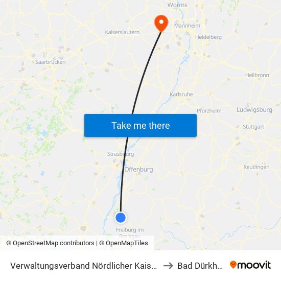 Verwaltungsverband Nördlicher Kaiserstuhl to Bad Dürkheim map