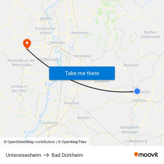 Untereisesheim to Bad Dürkheim map