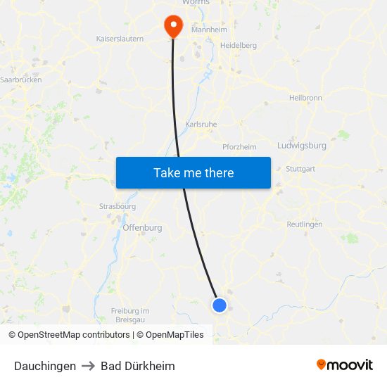 Dauchingen to Bad Dürkheim map