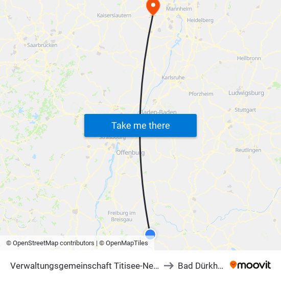 Verwaltungsgemeinschaft Titisee-Neustadt to Bad Dürkheim map