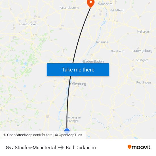 Gvv Staufen-Münstertal to Bad Dürkheim map