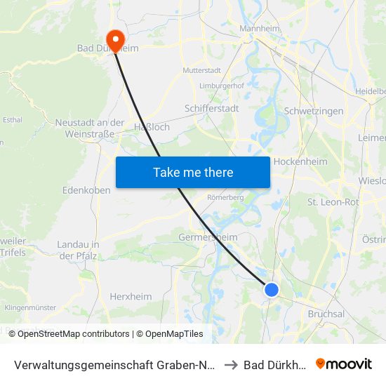 Verwaltungsgemeinschaft Graben-Neudorf to Bad Dürkheim map