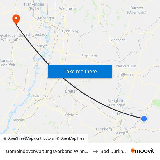 Gemeindeverwaltungsverband Winnenden to Bad Dürkheim map