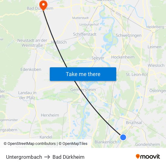 Untergrombach to Bad Dürkheim map