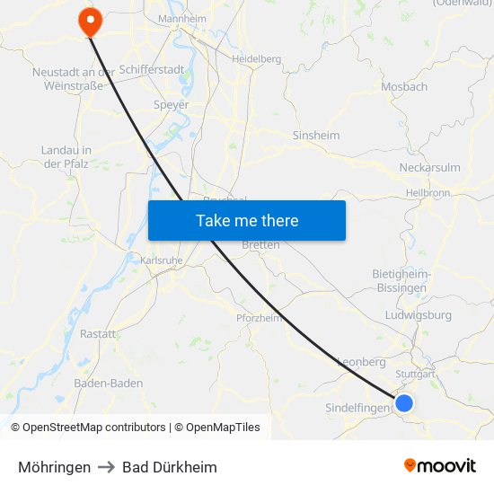 Möhringen to Bad Dürkheim map