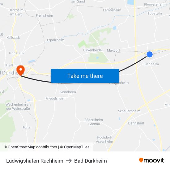 Ludwigshafen-Ruchheim to Bad Dürkheim map