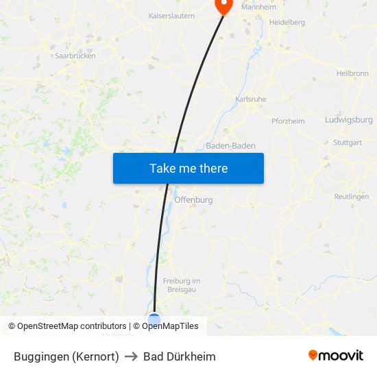Buggingen (Kernort) to Bad Dürkheim map