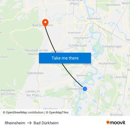 Rheinsheim to Bad Dürkheim map