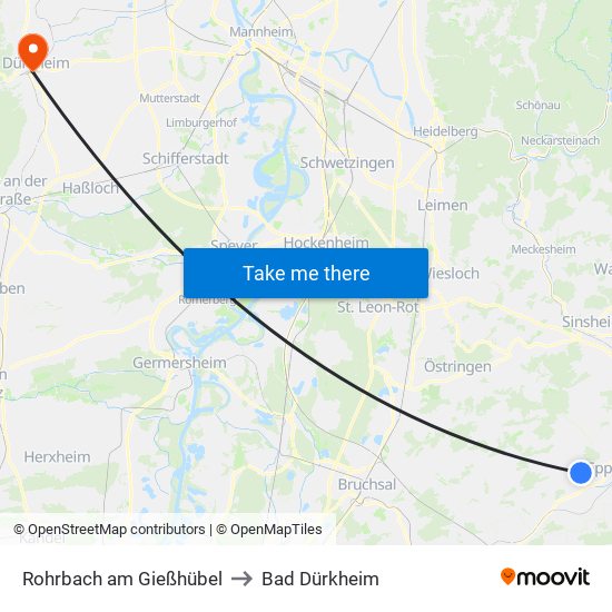 Rohrbach am Gießhübel to Bad Dürkheim map