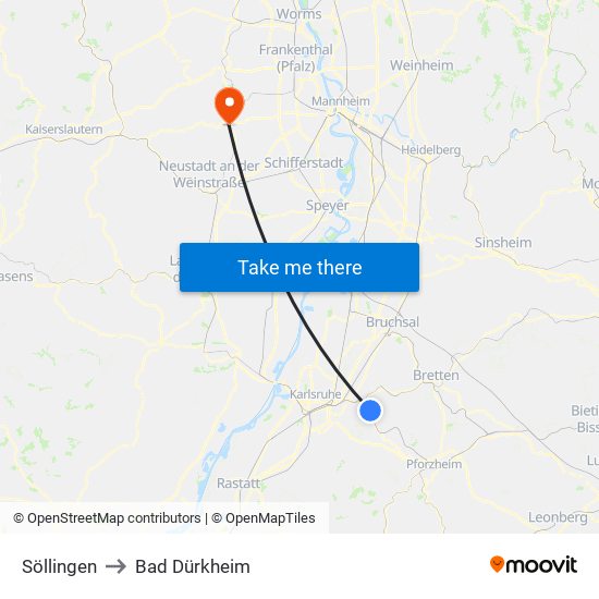 Söllingen to Bad Dürkheim map