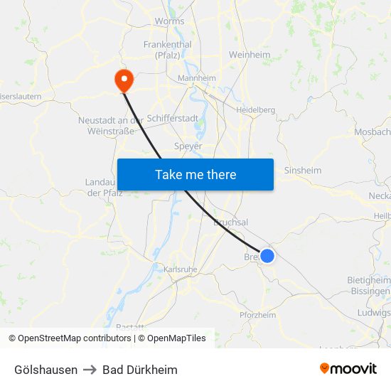 Gölshausen to Bad Dürkheim map