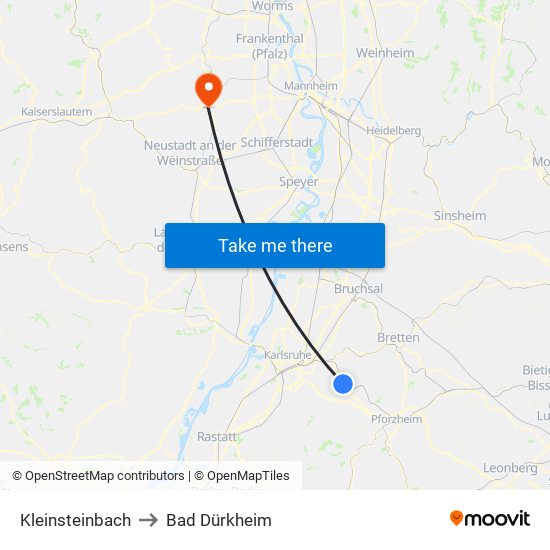 Kleinsteinbach to Bad Dürkheim map