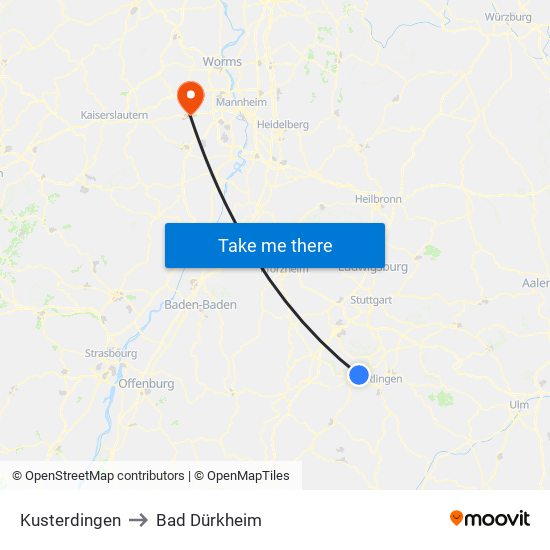 Kusterdingen to Bad Dürkheim map