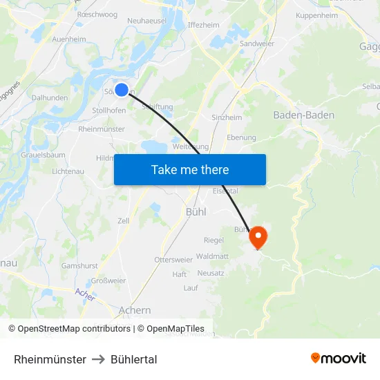 Rheinmünster to Bühlertal map