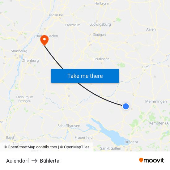 Aulendorf to Bühlertal map