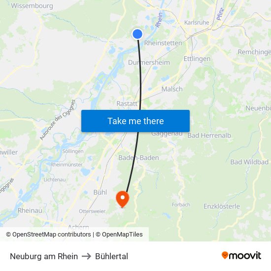 Neuburg am Rhein to Bühlertal map
