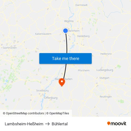 Lambsheim-Heßheim to Bühlertal map