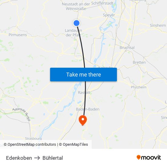Edenkoben to Bühlertal map