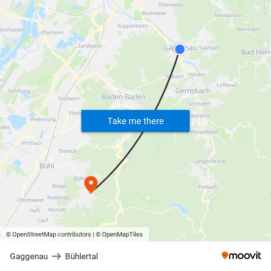 Gaggenau to Bühlertal map