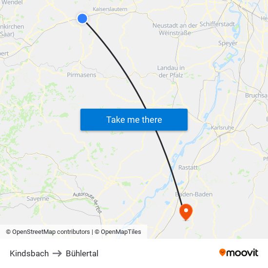 Kindsbach to Bühlertal map