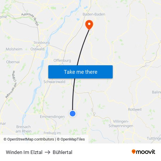 Winden Im Elztal to Bühlertal map
