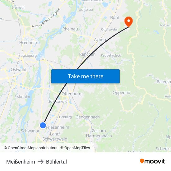 Meißenheim to Bühlertal map