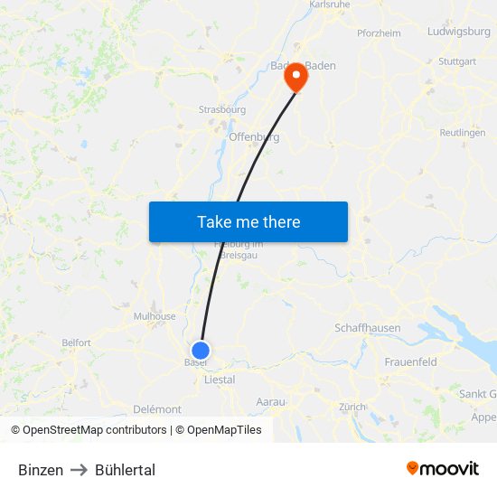 Binzen to Bühlertal map