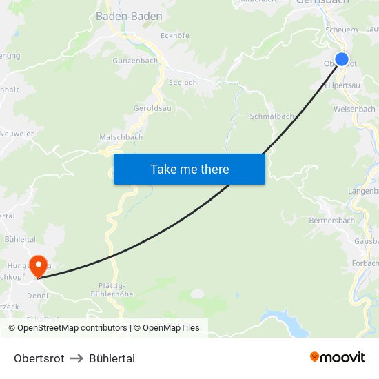 Obertsrot to Bühlertal map
