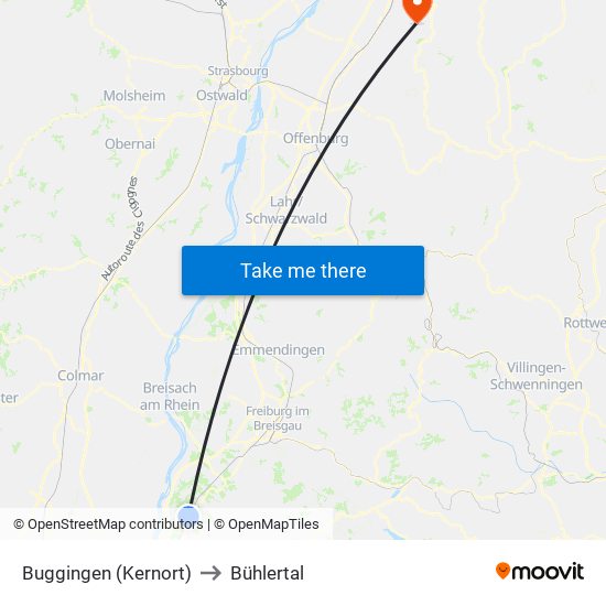 Buggingen (Kernort) to Bühlertal map