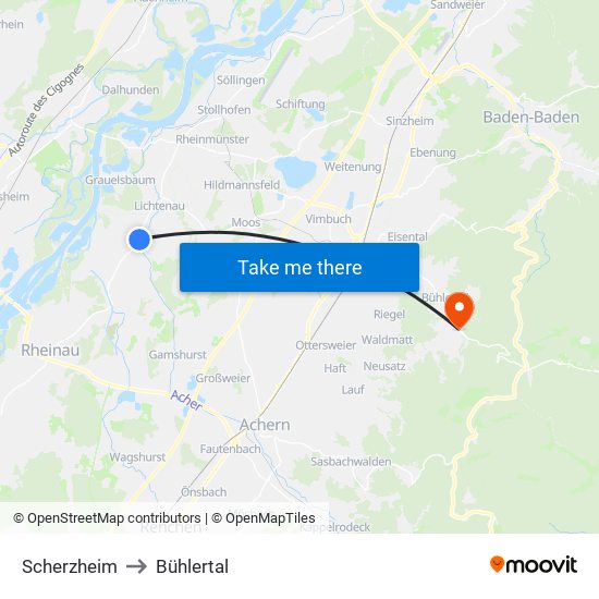 Scherzheim to Bühlertal map